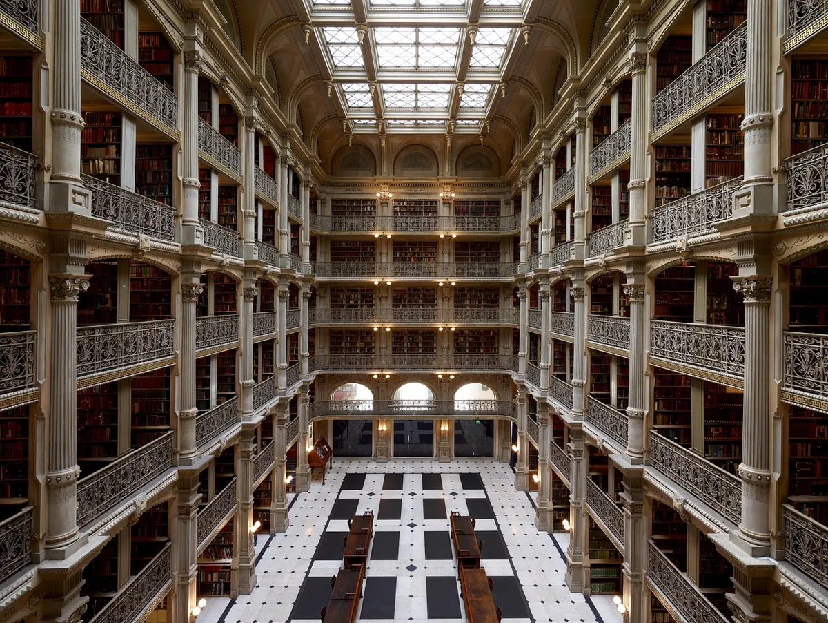 巴爾的摩的佩博利學院，建築，建築風格，圖書館，歷史性，畫廊，圖書館，圖書館，圖書館，圖書館