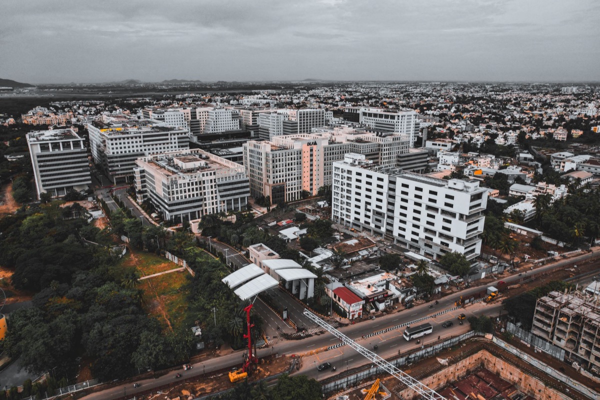 Skyline di un parco tecnologico a Bangalore