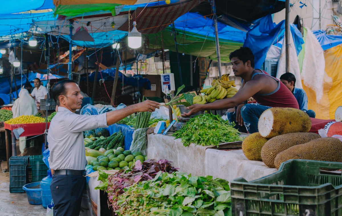 Vibrant Indian marketplace representing economic activity