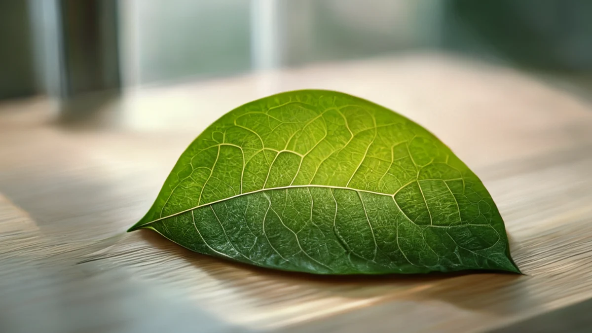 Foglia verde con venule, mostra texture e forma naturali.