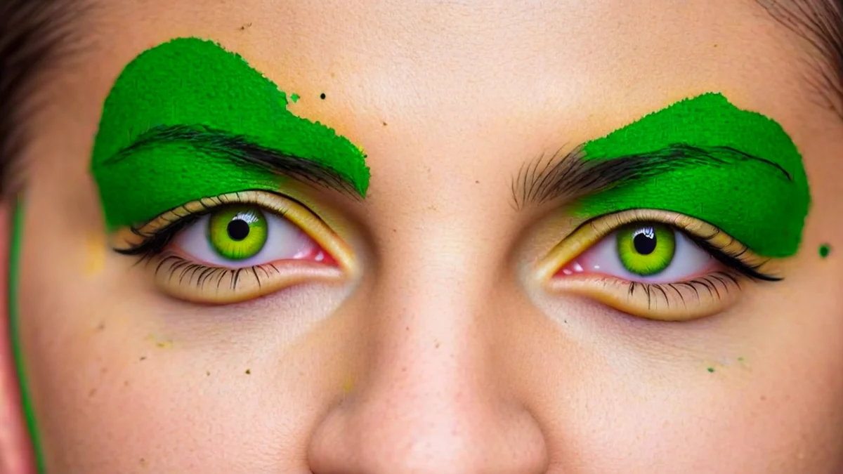 A person with face paint resembling a fan, showing the painted design on their face.
