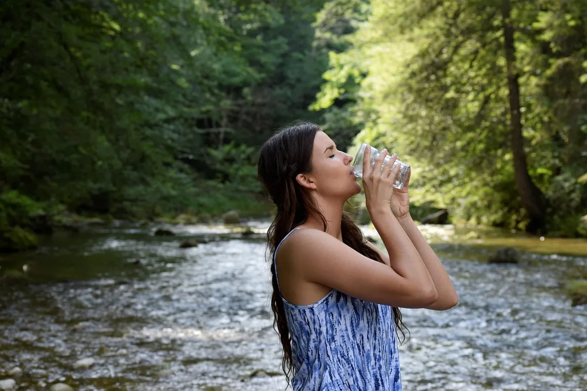 flow, water, woman, girl, drink, nature, forest, environmental protection, natural reserve, fluid intake, fresh, environment, health, environmental protection,
